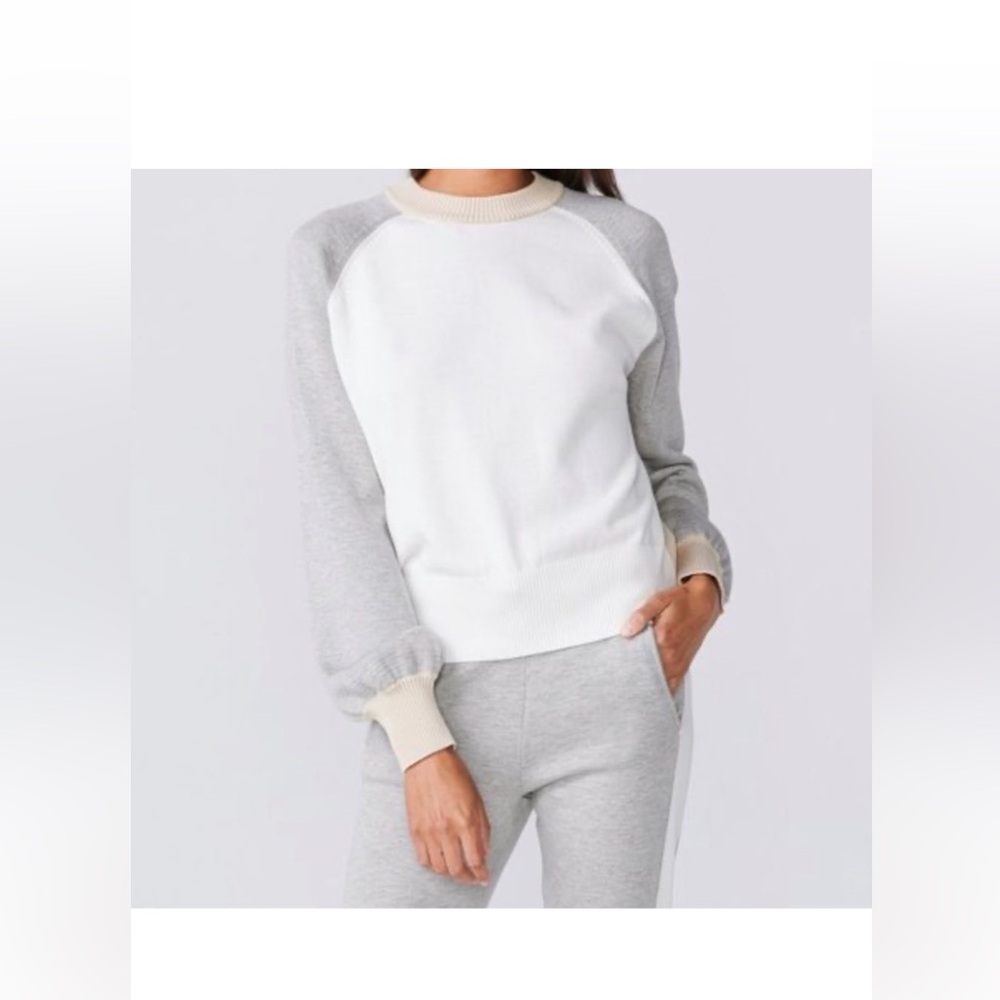 Monrow Revolve Colorblock Crewneck Sweater Bone S… - image 3